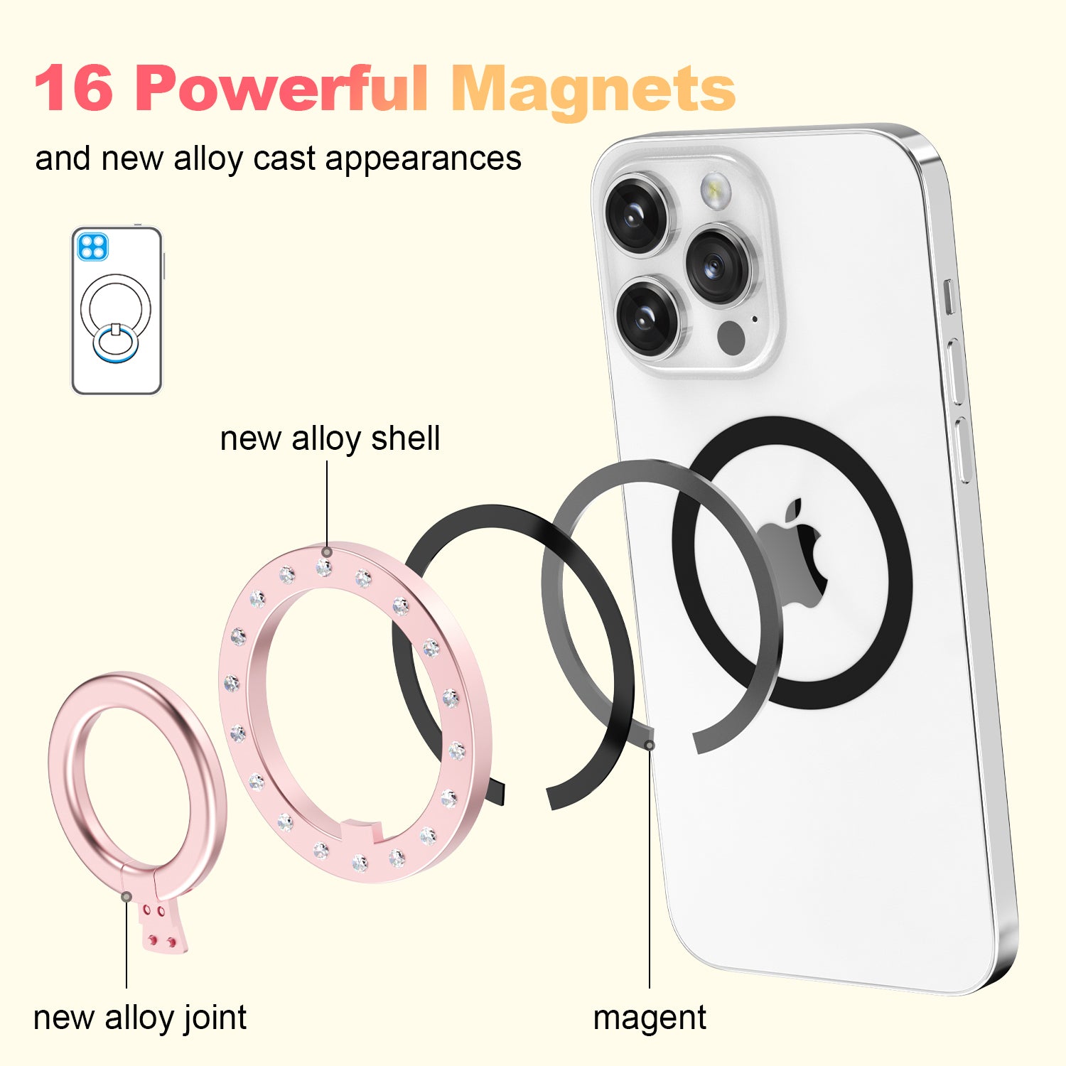 ZH-M03 Magnetic Ring Kickstand Rhinestone Decor Zinc Alloy Phone Finger Grip Holder ZH-M03 Magnetic Ring Kickstand Rhinestone Decor Zinc Alloy Phone Finger Grip Holder